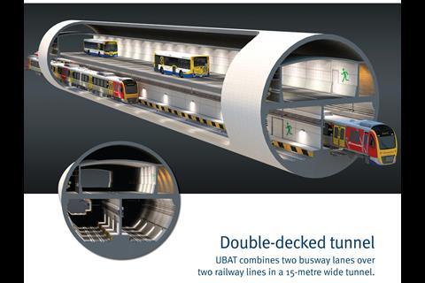 Cut-away diagram of the proposed Brisbane Underground Bus & Train tunnel.